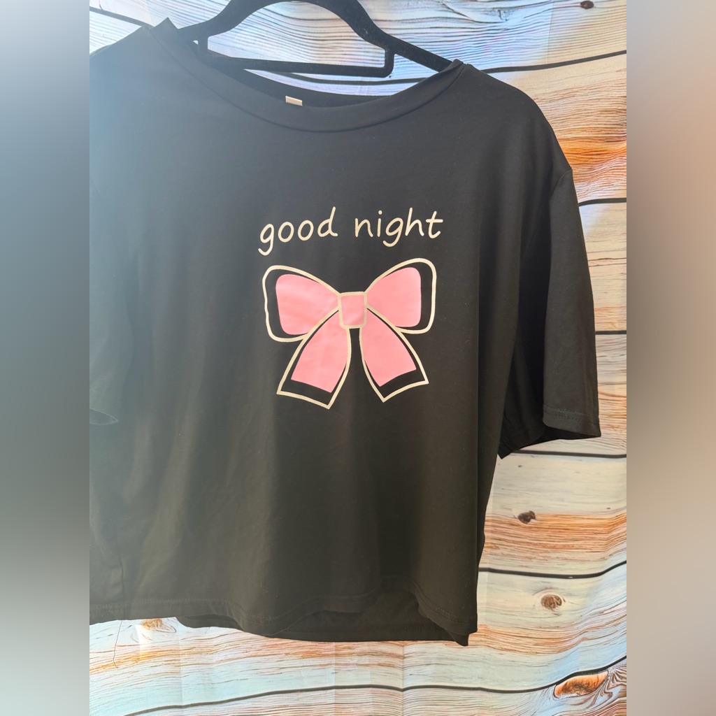 Good Night Black Tee With Pink Bow Pj